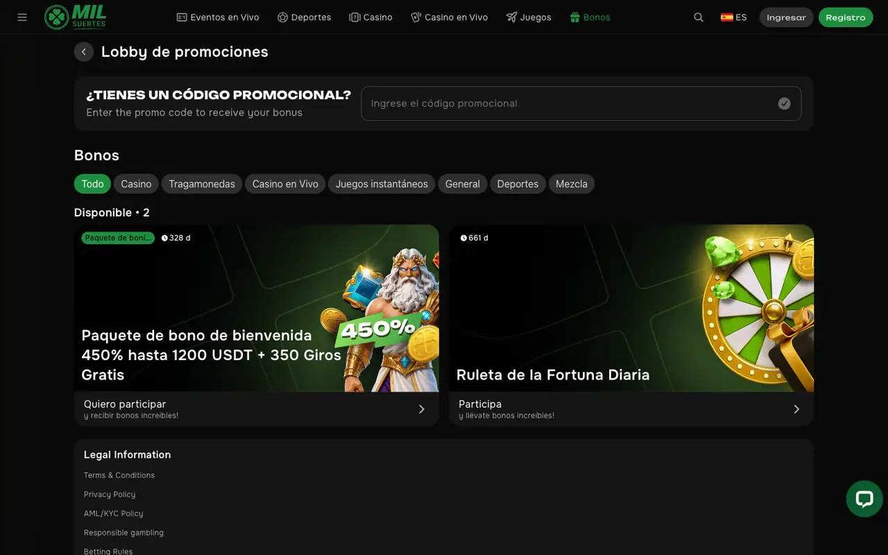 Revisa los términos del bono antes de activarlo